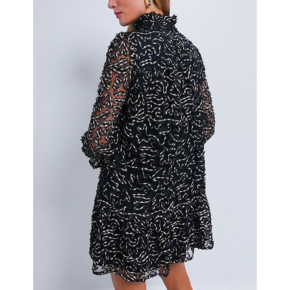 TUCKERNUCK Nightly Organza Palmerston Dress Womens Small Black Gold Swing Mini - Picture 2 of 16